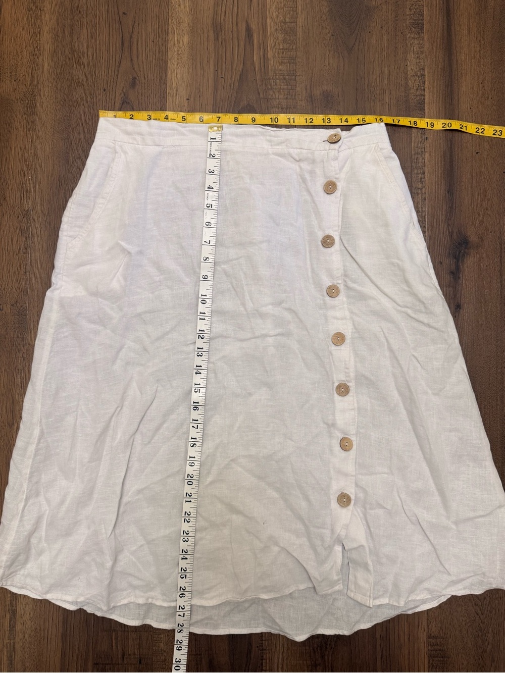 Cynthia Rowley 100% Linen Midi Skirt White Wood Buttons XL - Picture 4 of 4